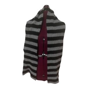 black and grey striped coach scarf